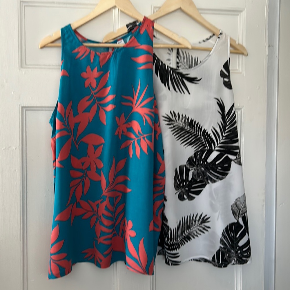 Old Navy, 2/$30 lite and cool 100% rayon Tanks, .Tropical print .XL and XXL.